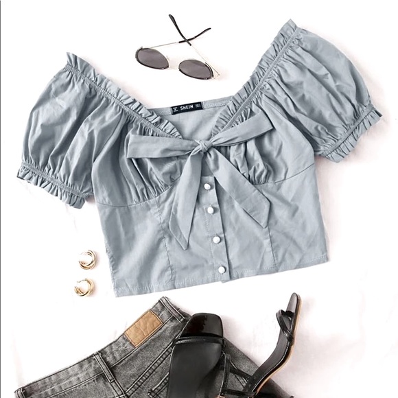 Tie front frill trim top - Picture 2 of 5